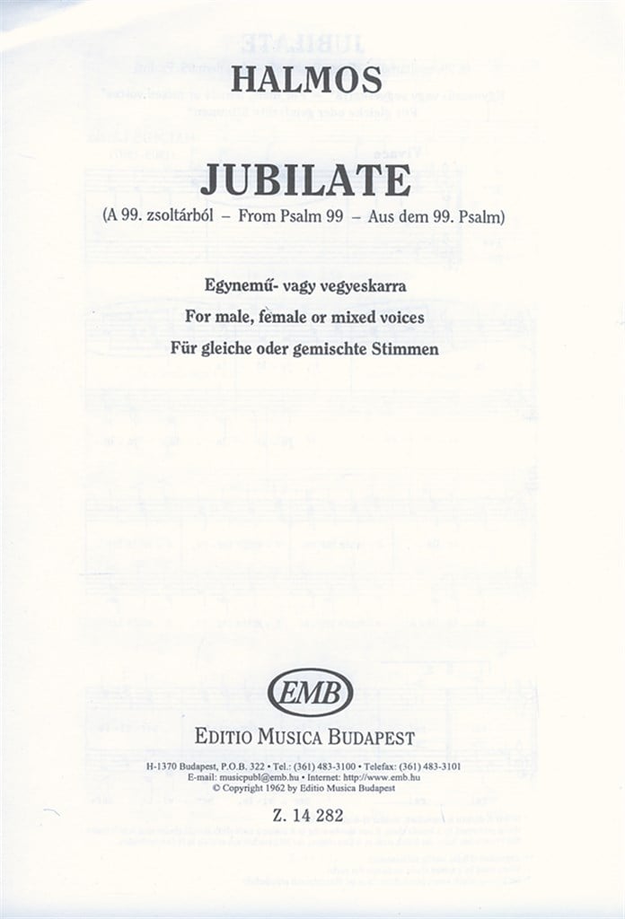 Jubilate (Aus dem 99. Psalm) für gleiche oder ge